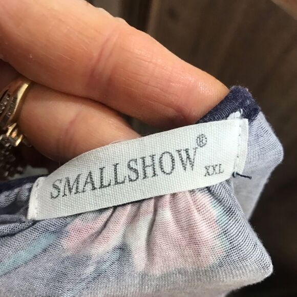 Small show size XXL long sleeve blue and pink floral tunic top - Picture 5 of 7